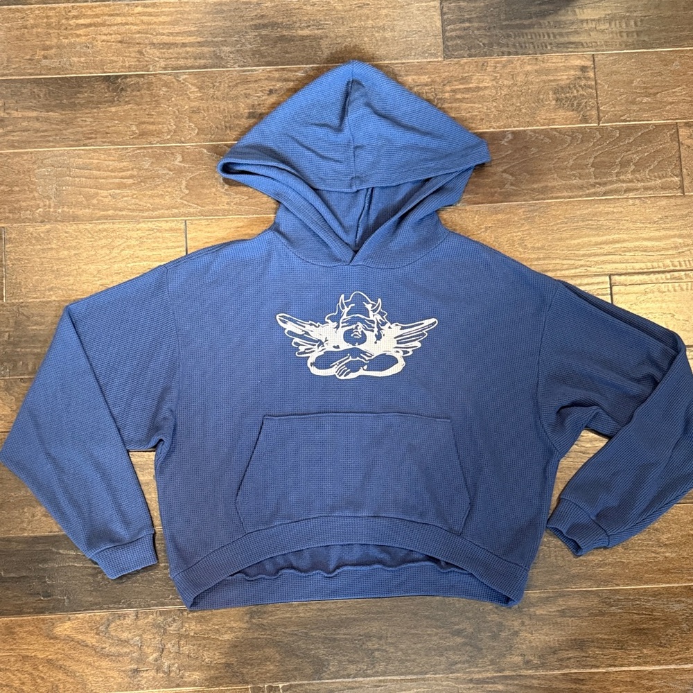 Boys Lie Thermal women’s O/S size blue waffle knit oversized thermal pullover